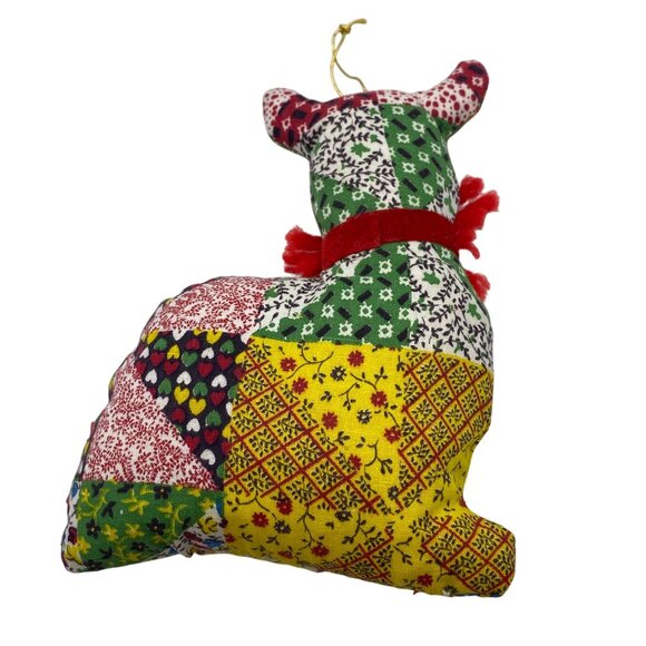 Handmade Patchwork stuffed cat Christmas ornament button eyes hanging - Picture 2 of 6